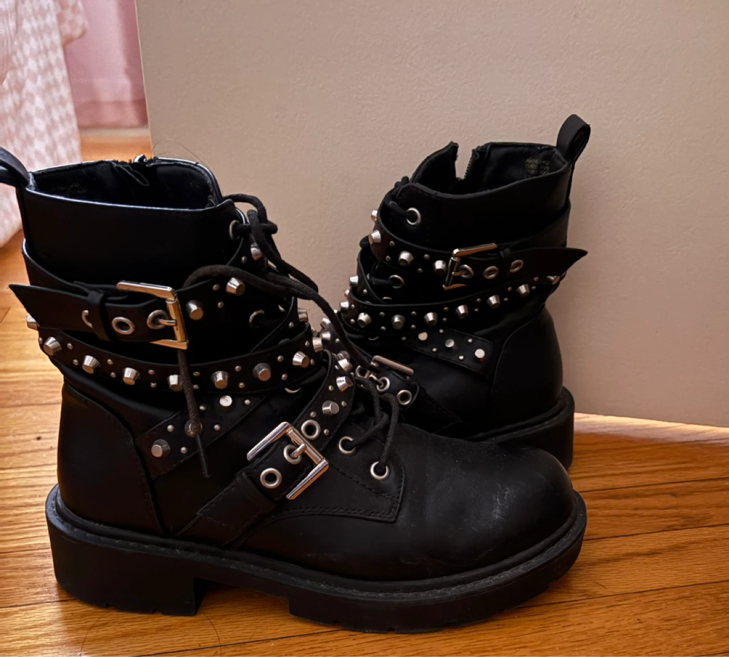 Black Studded Buckle Boots