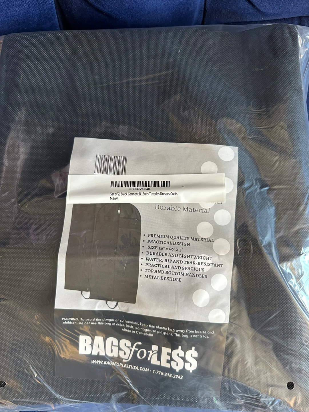 Set of 2, 60 Inch Black Garment Bags - photo 3
