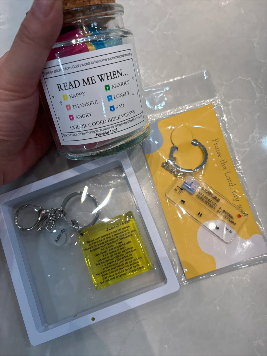 Read Me When Jar & Bible Verse Keychains