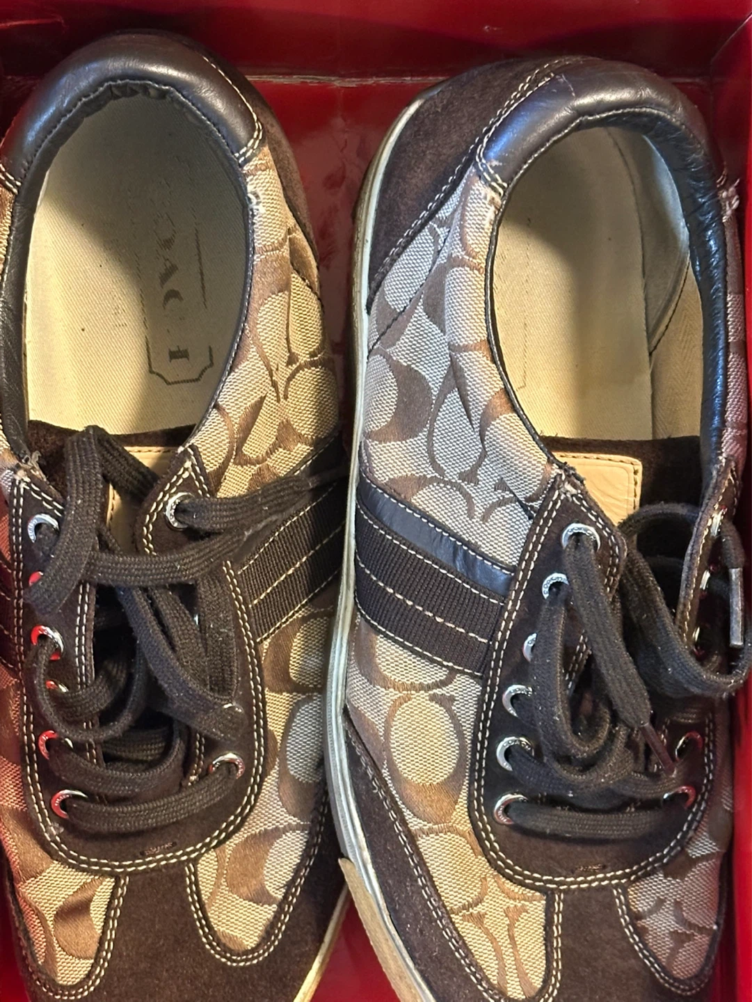 COACH Signature C/Side Sneakers Khaki/Mahogony Size 9.5 M