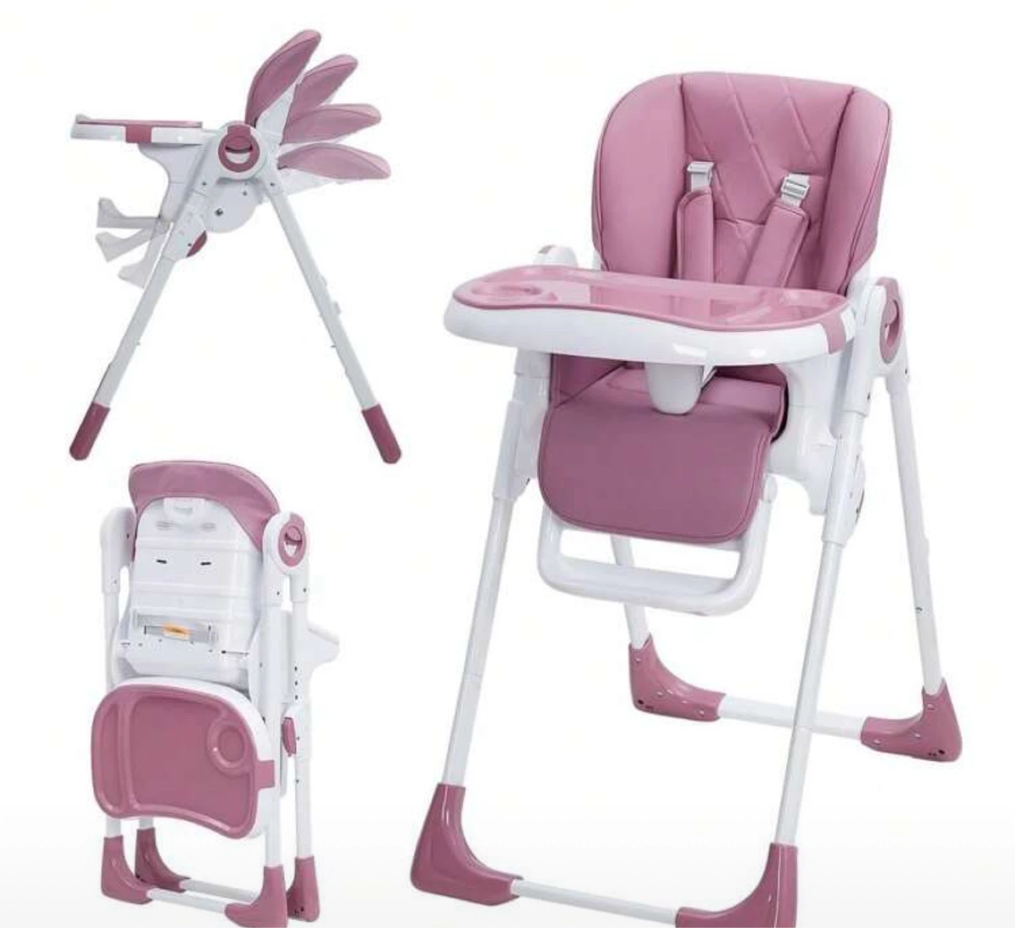 Pink Adjustable Baby High Chair with 5-point Harness - photo 3