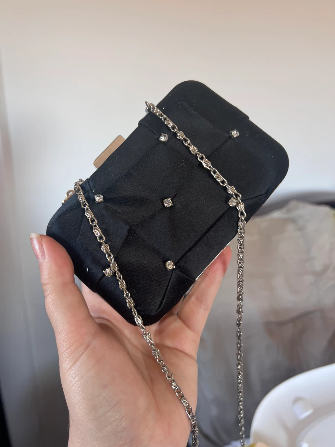 Black Ruched Rhinestone Clutch Bag