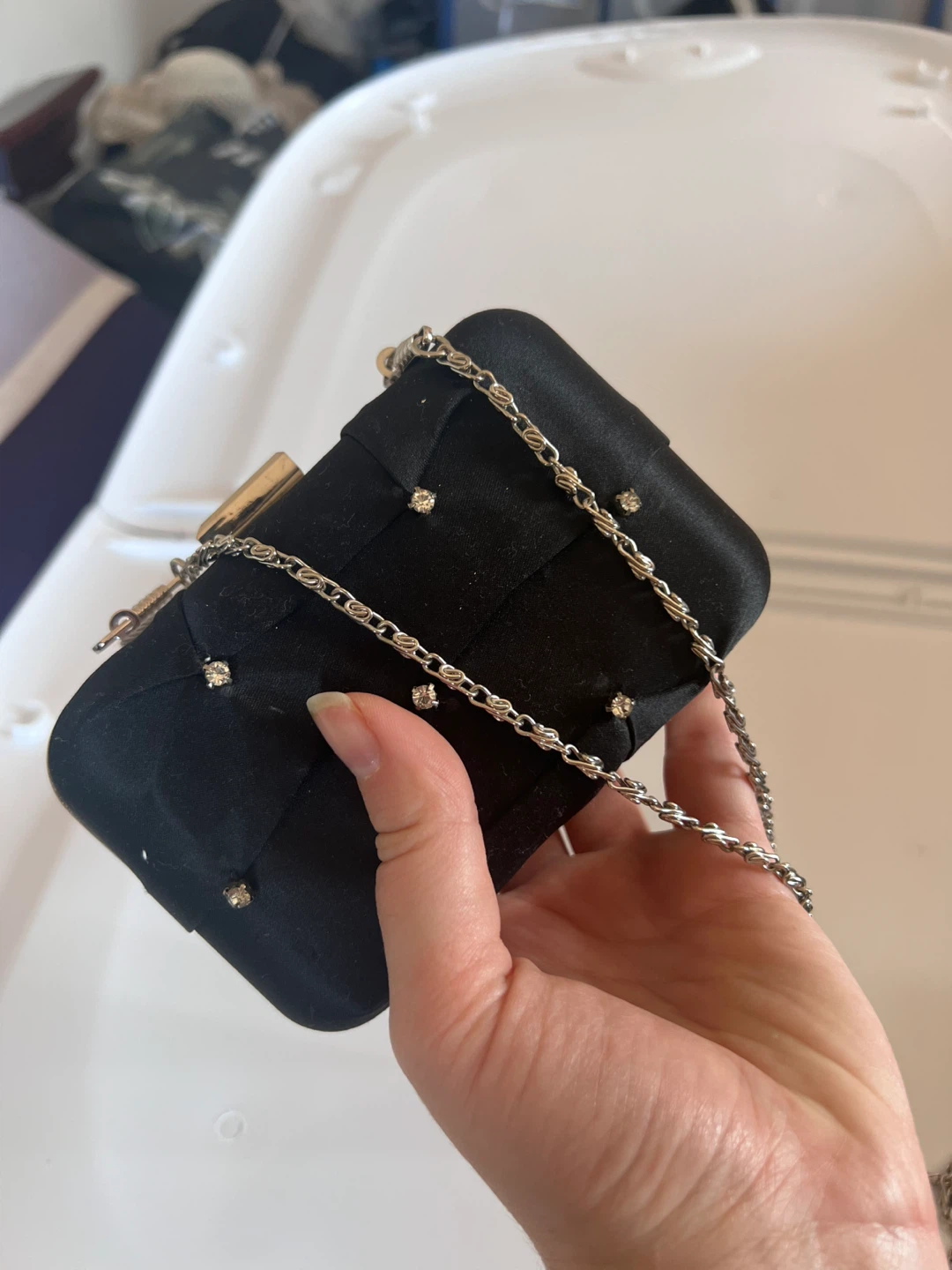 Black Ruched Rhinestone Clutch Bag - photo 2