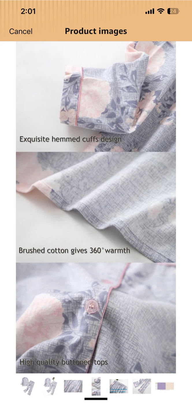 DWPEXLET Women's Grey Peony Flannel Pajamas Set - photo 4