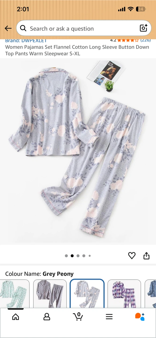 DWPEXLET Women's Grey Peony Flannel Pajamas Set - photo 3