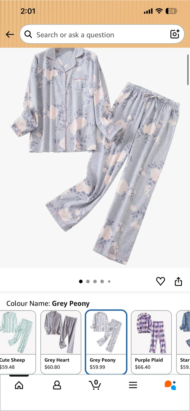 DWPEXLET Women's Grey Peony Flannel Pajamas Set - photo 2