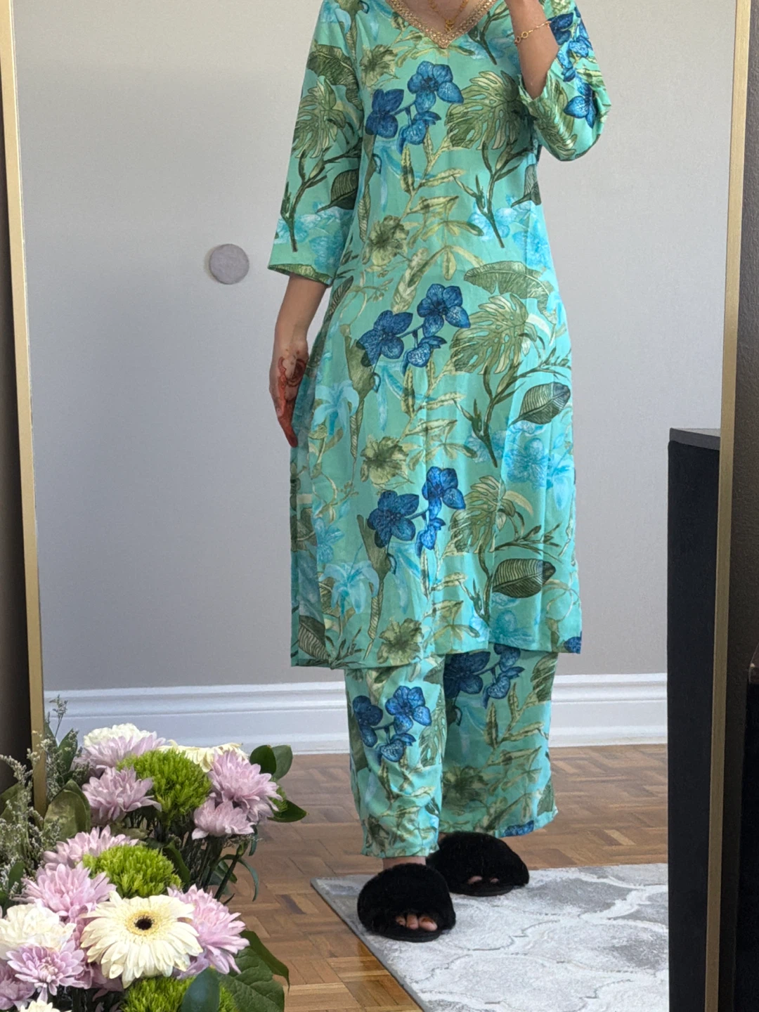 Light Blue Floral Print Pyjama Set