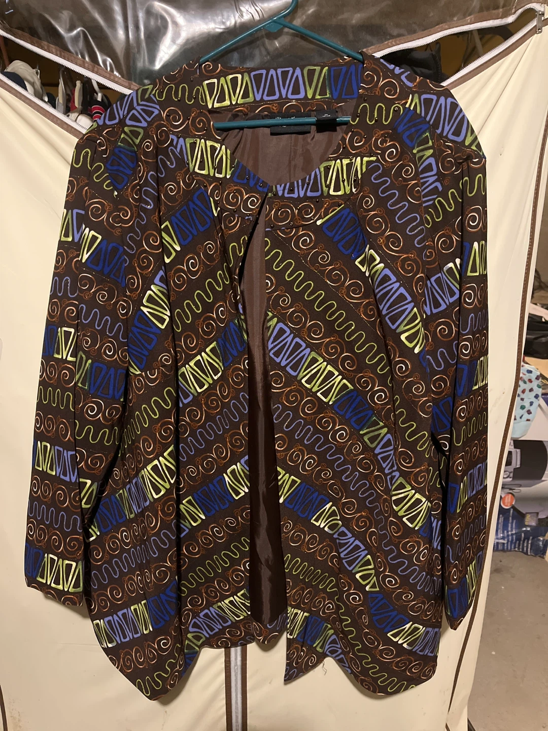 Brown Jacket with Geometric Print
