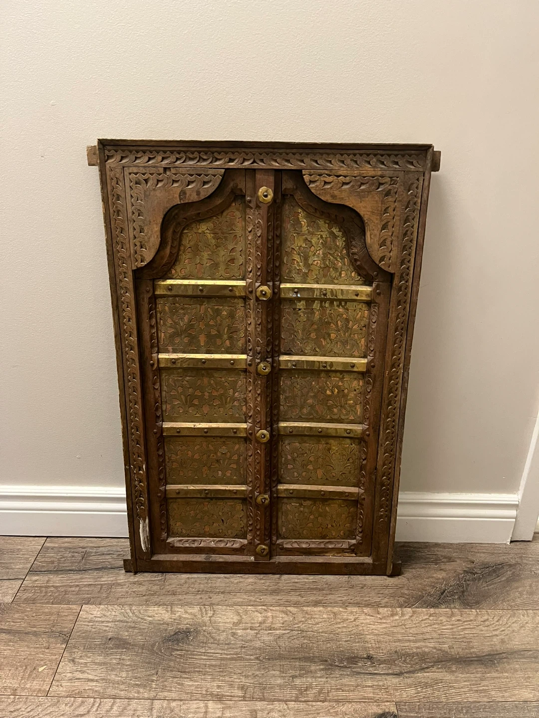 Carved Wooden Cabinet with Brass Inlay - photo 3