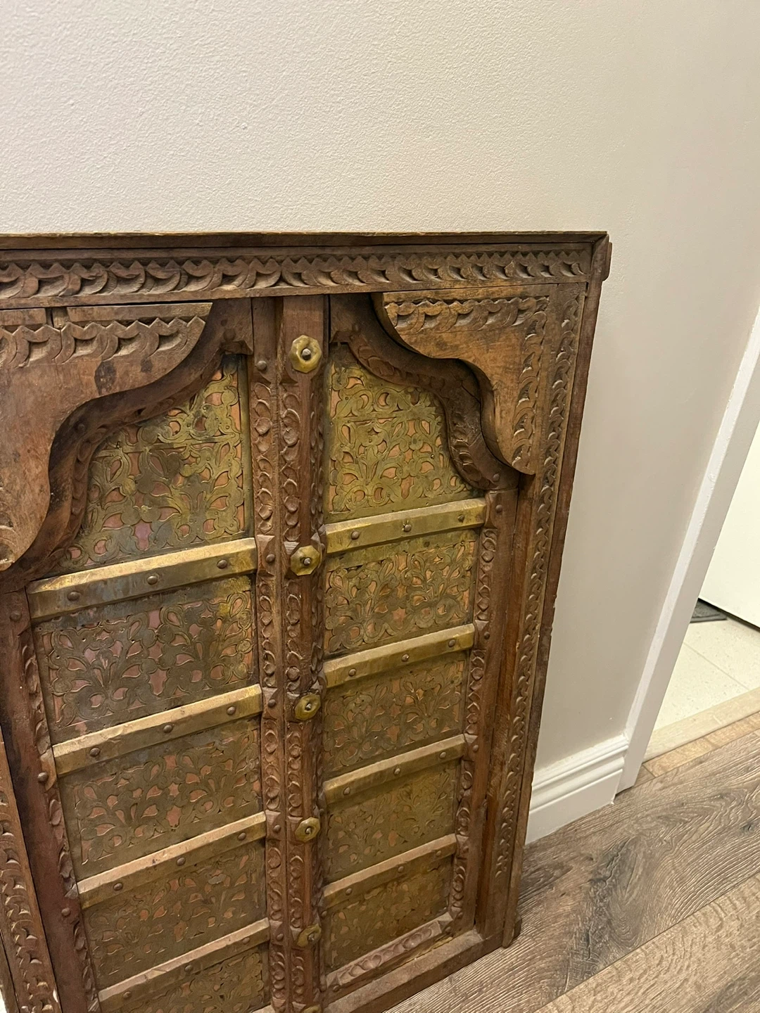 Carved Wooden Cabinet with Brass Inlay - photo 2