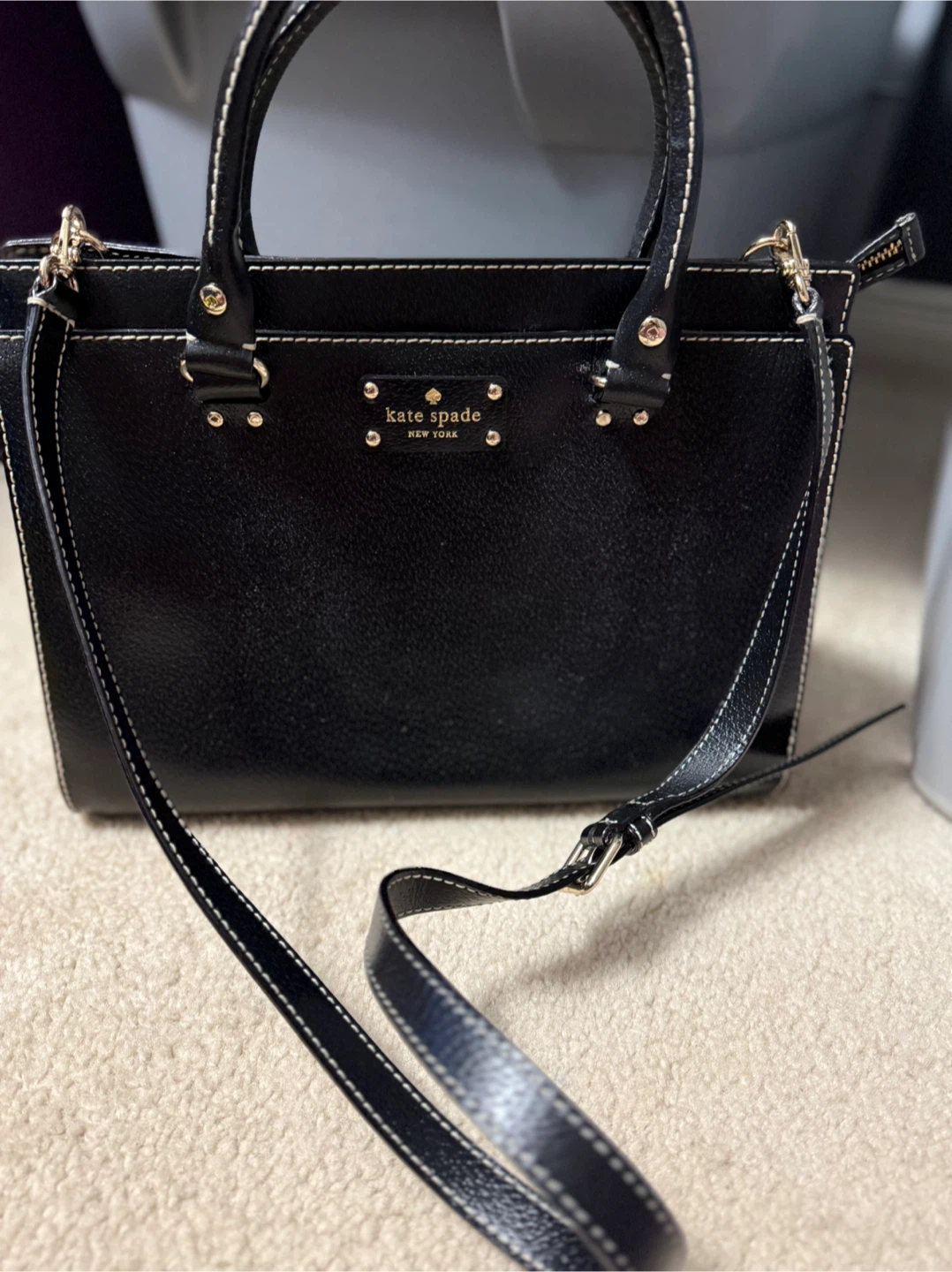 Kate Spade New York Black Leather Satchel Handbag