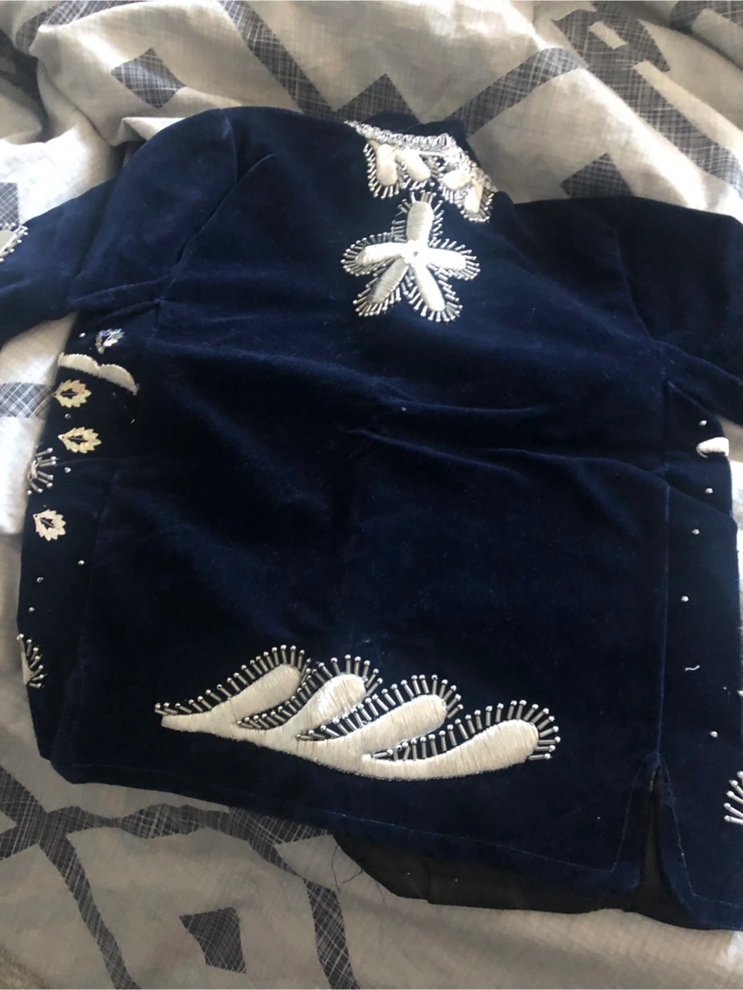 Vintage Blue Velvet Jacket with Silver Embellishments - photo 3