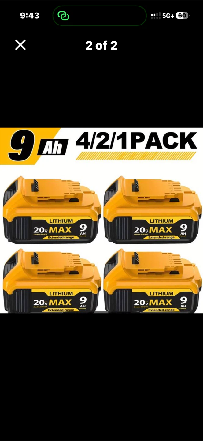 4-Pack 20V MAX 9Ah Lithium Extended Range Batteries