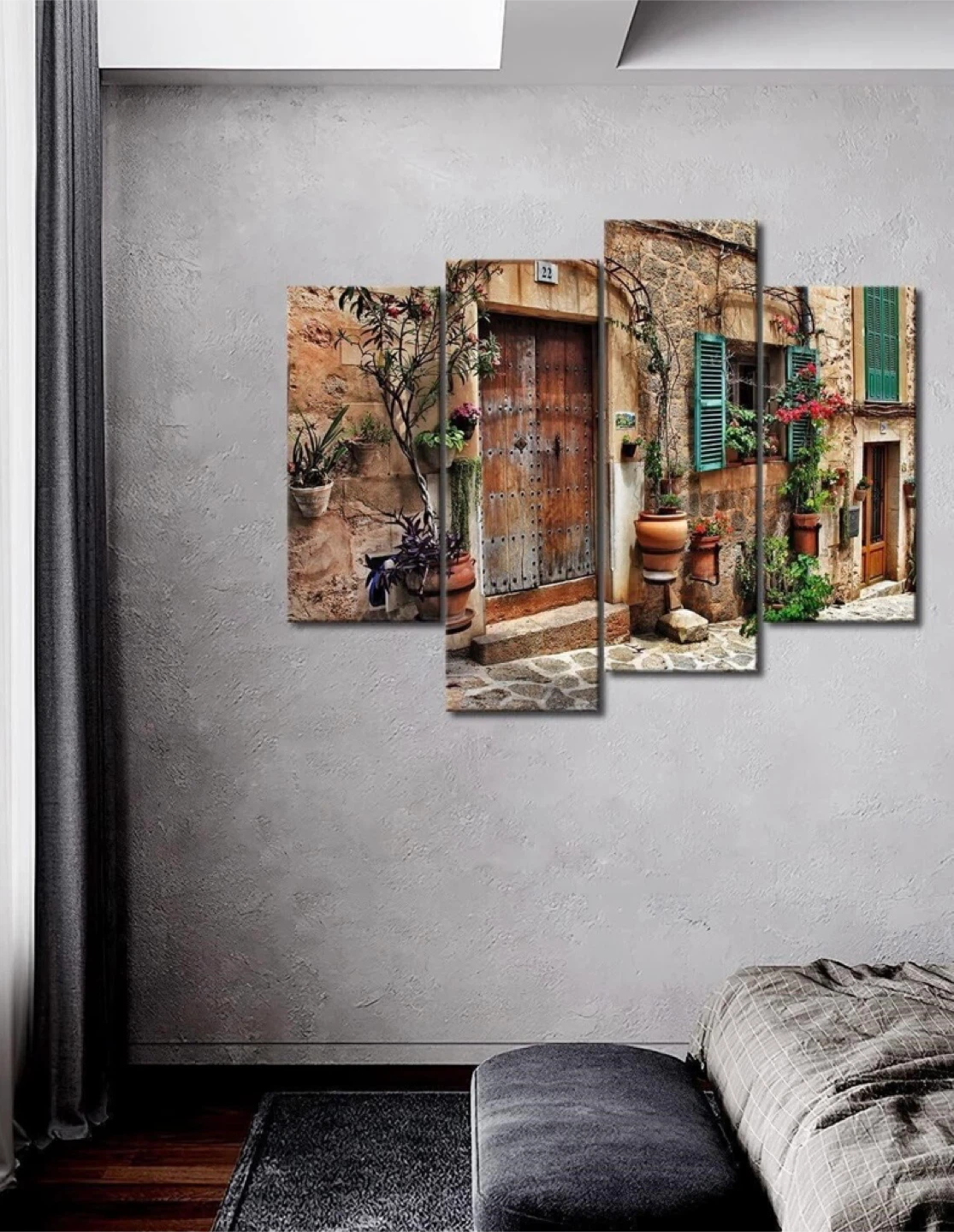 NEW Canvas Wall Art Set - Mediterranean Courtyard Scene