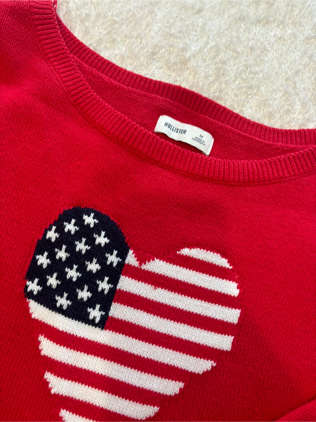 Hollister Red Sweater with American Flag Heart - Size M