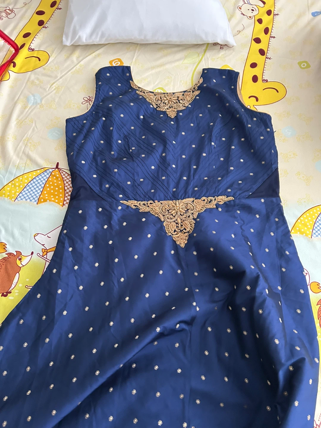 Blue Sleeveless anarkali dresss with Gold Embellishments - photo 3