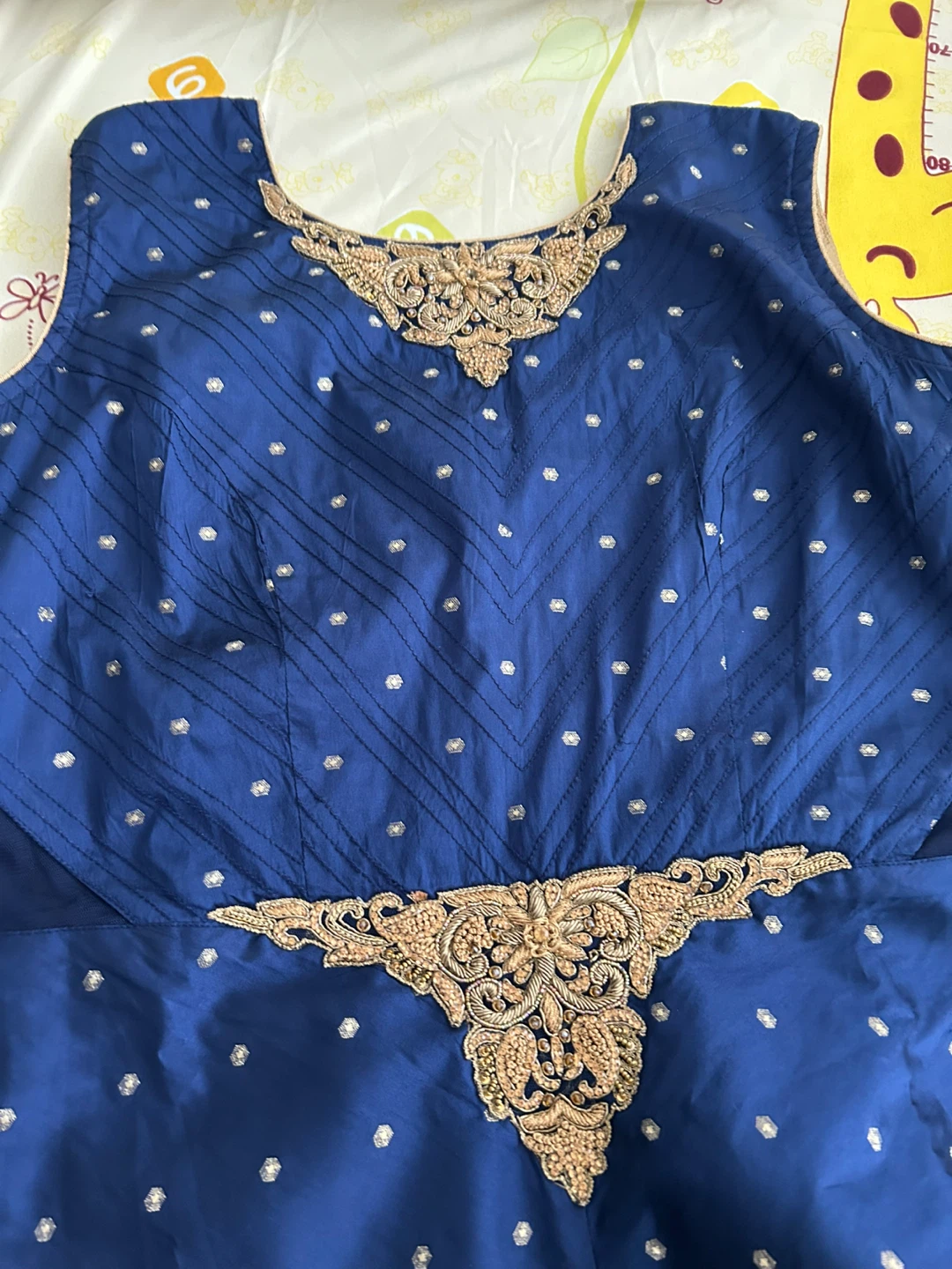 Blue Sleeveless anarkali dresss with Gold Embellishments - photo 2