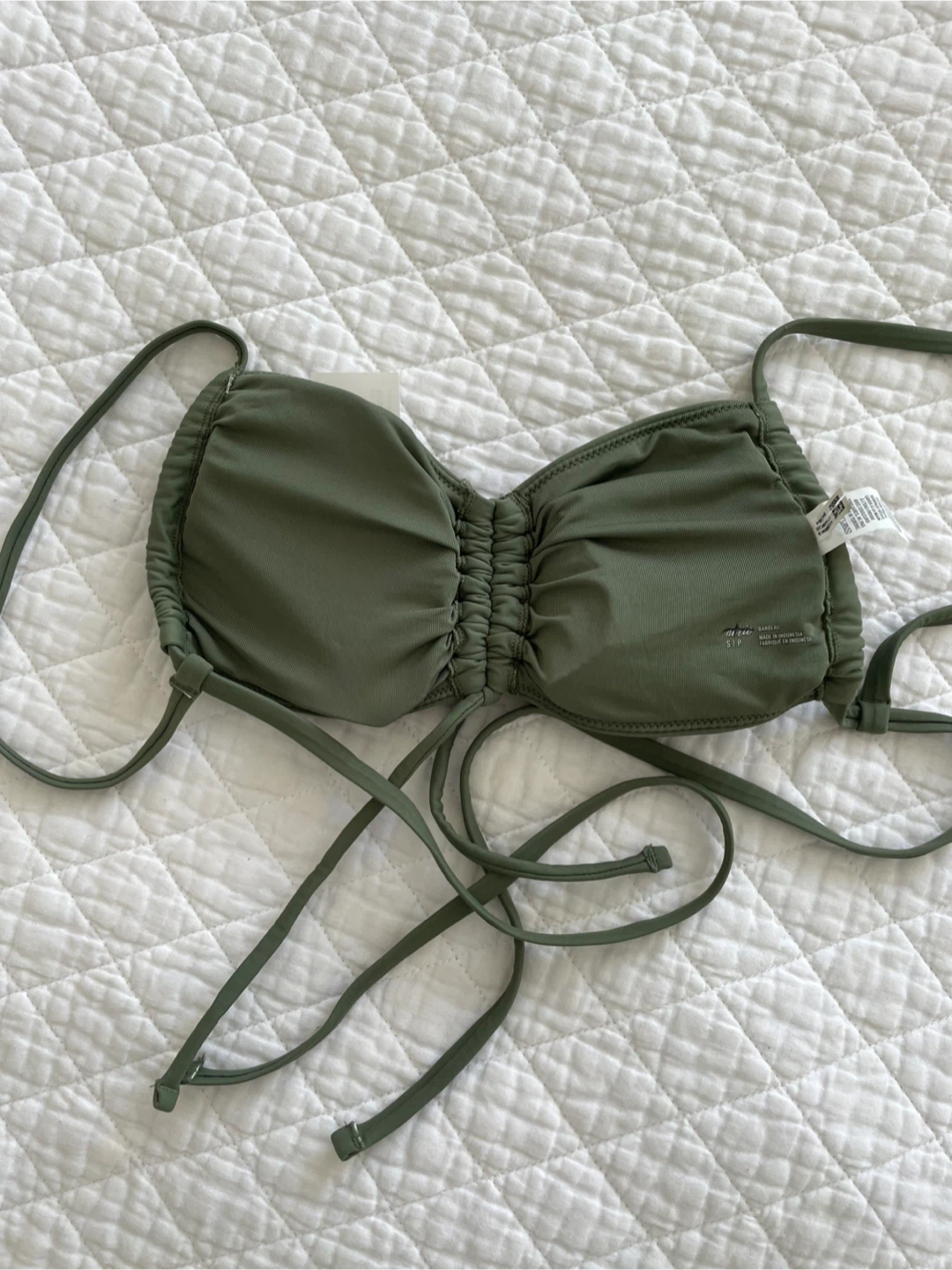 NWT Aerie Ruched Bandeau Bikini Top Olive Green Size S - photo 3