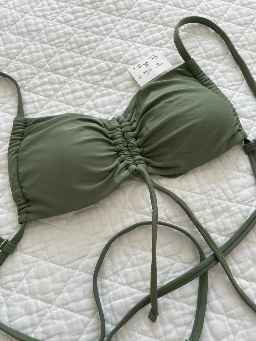 NWT Aerie Ruched Bandeau Bikini Top Olive Green Size S - photo 2