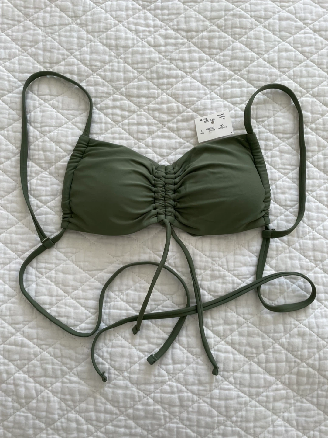 NWT Aerie Ruched Bandeau Bikini Top Olive Green Size S