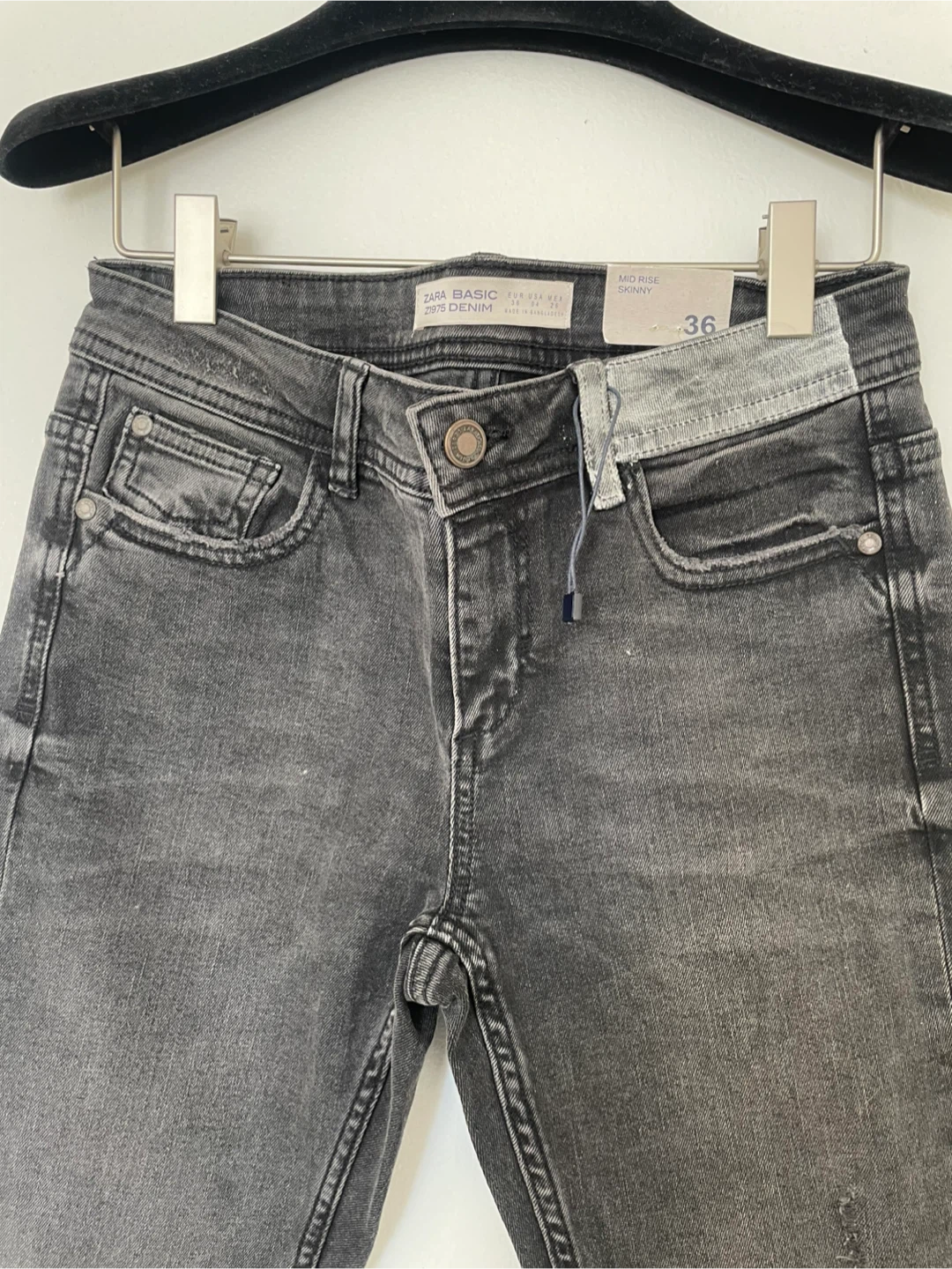 NWT ZARA BASIC Mid Rise Skinny Jeans - Size 36 - Grey - photo 2