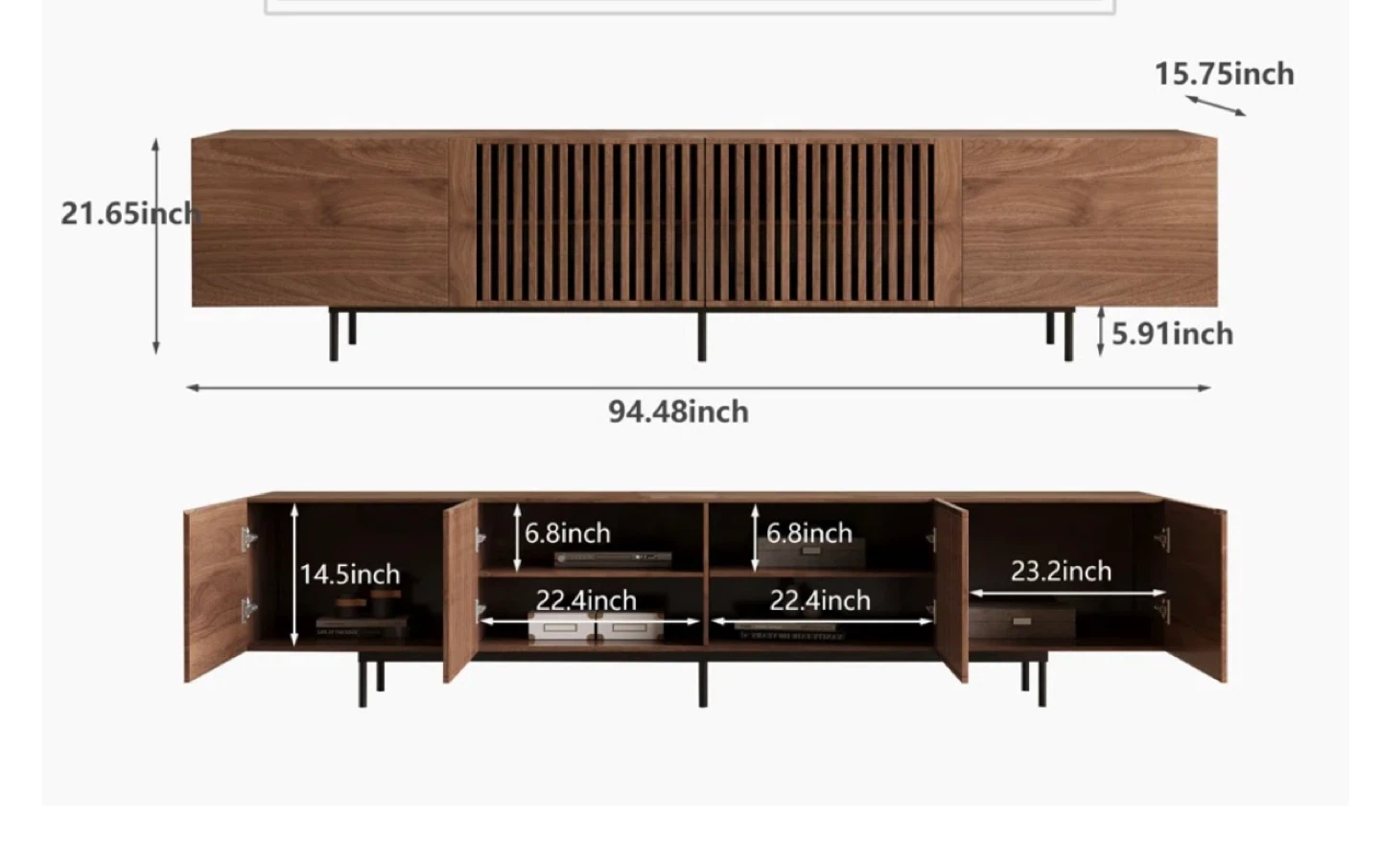 BRAND NEW IN BOX Wooden Media Console with Slat Doors