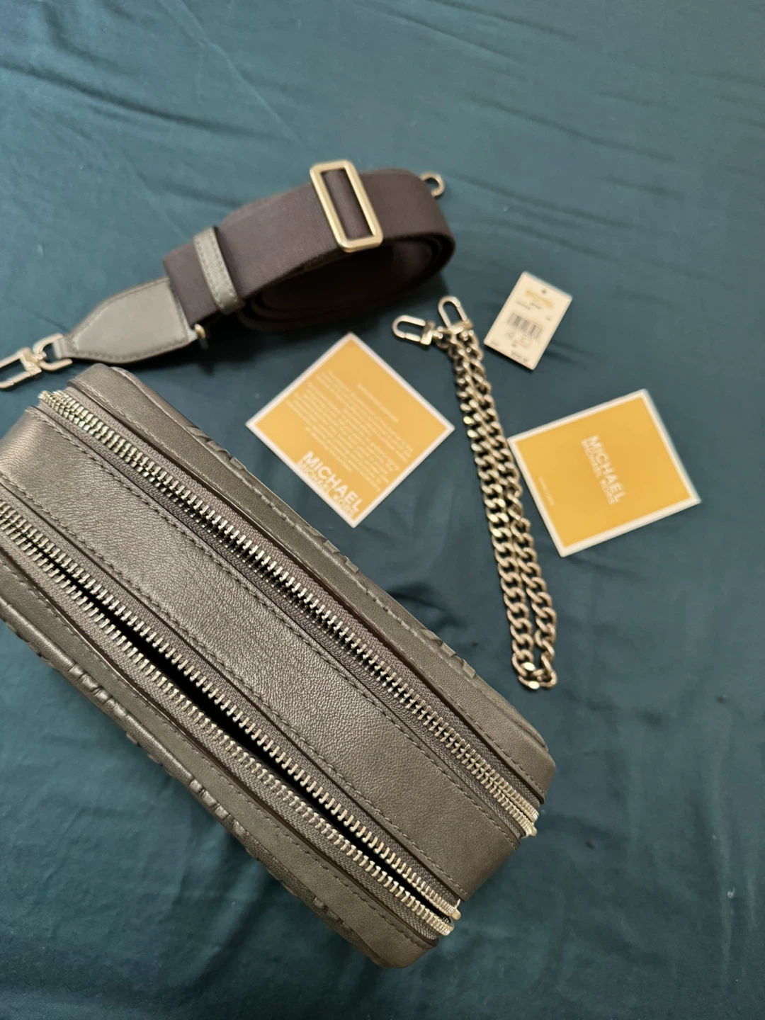Michael Kors Small Camera Bag Grey Leather MK Monogram - photo 2