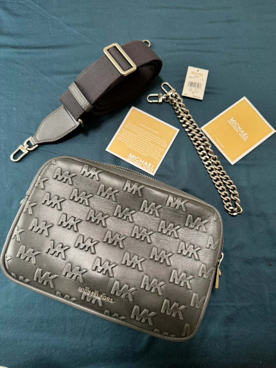 Michael Kors Small Camera Bag Grey Leather MK Monogram