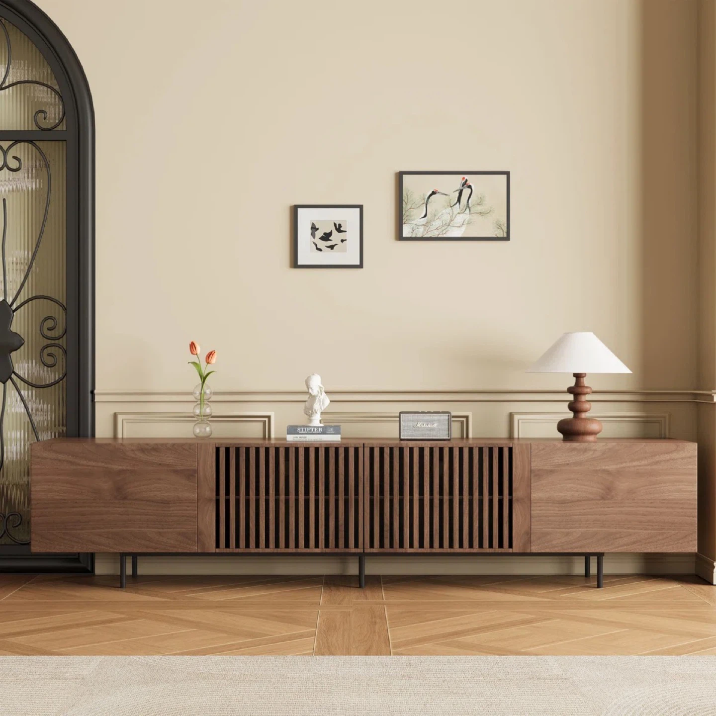 BRAND NEW IN BOX Wooden Media Console with Slat Doors - photo 2