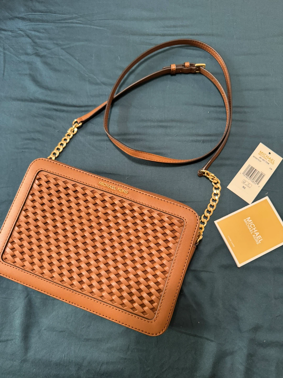 Michael Kors Brown Woven Leather Crossbody Bag