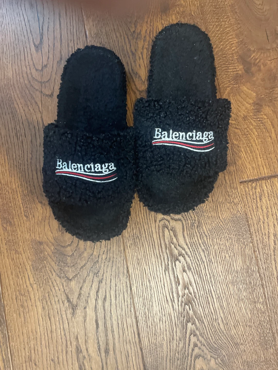 Balenciaga Black Fuzzy Slides