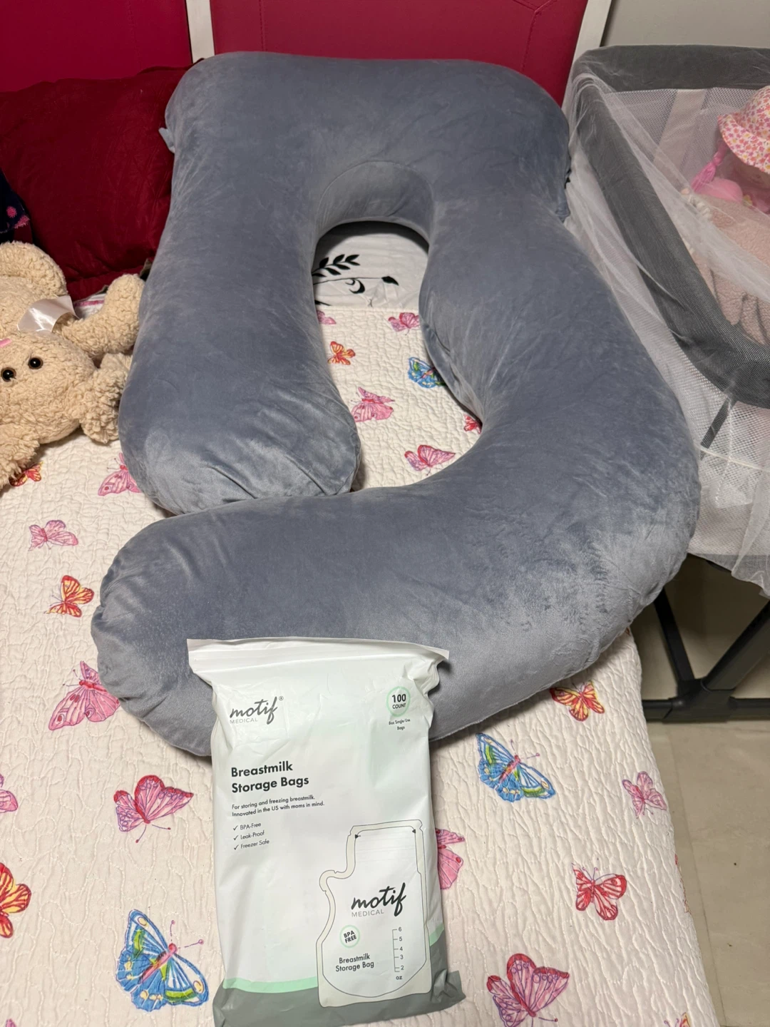 Gray U-Shaped Pregnancy Pillow