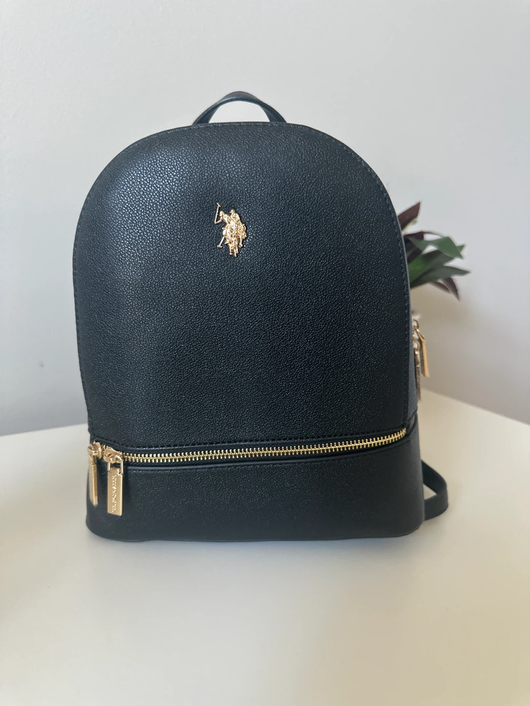 Polo Assn Black Leather Backpack