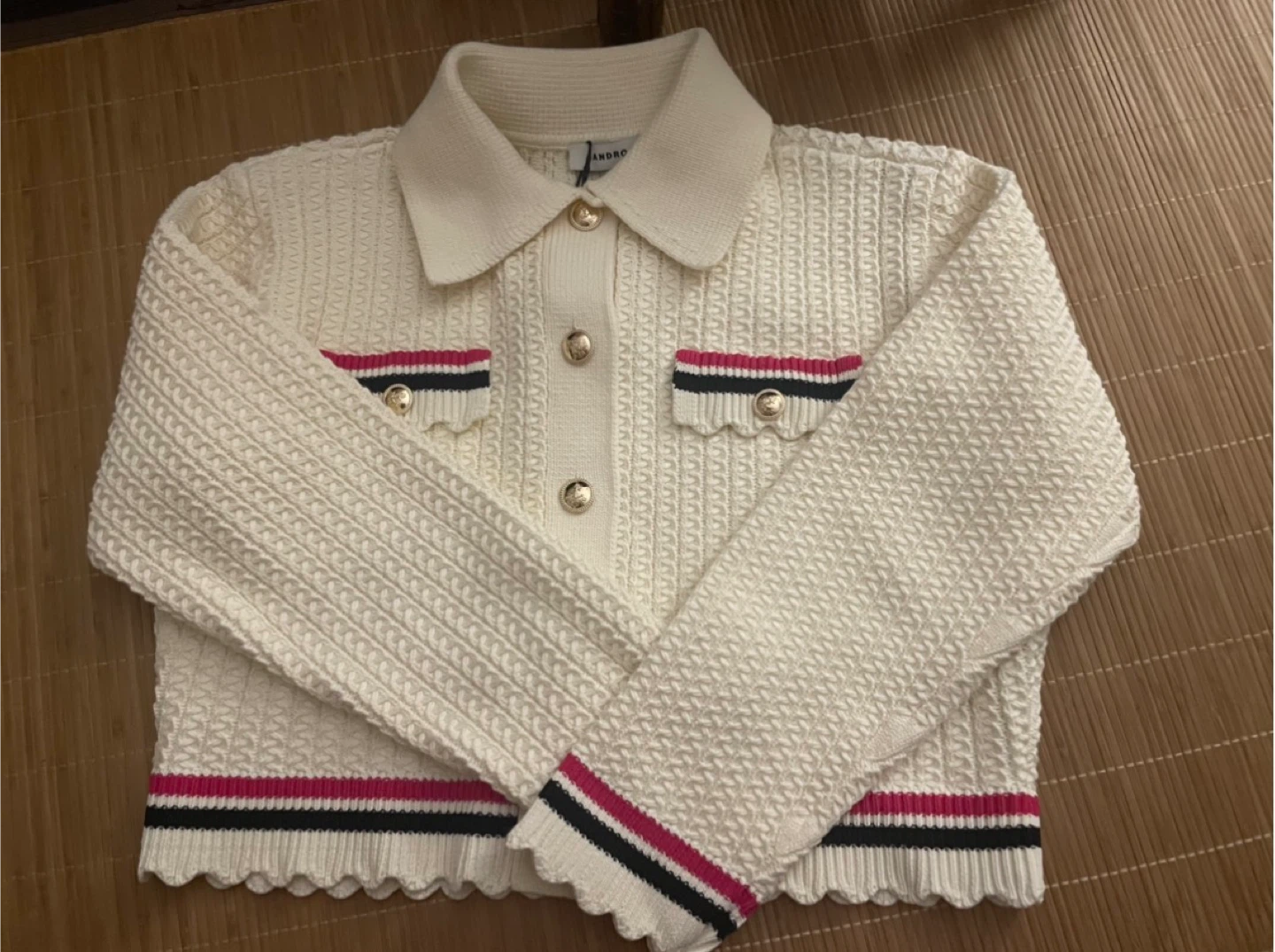 BNWT Sandro White Knit Cardigan with Striped Trim - photo 2