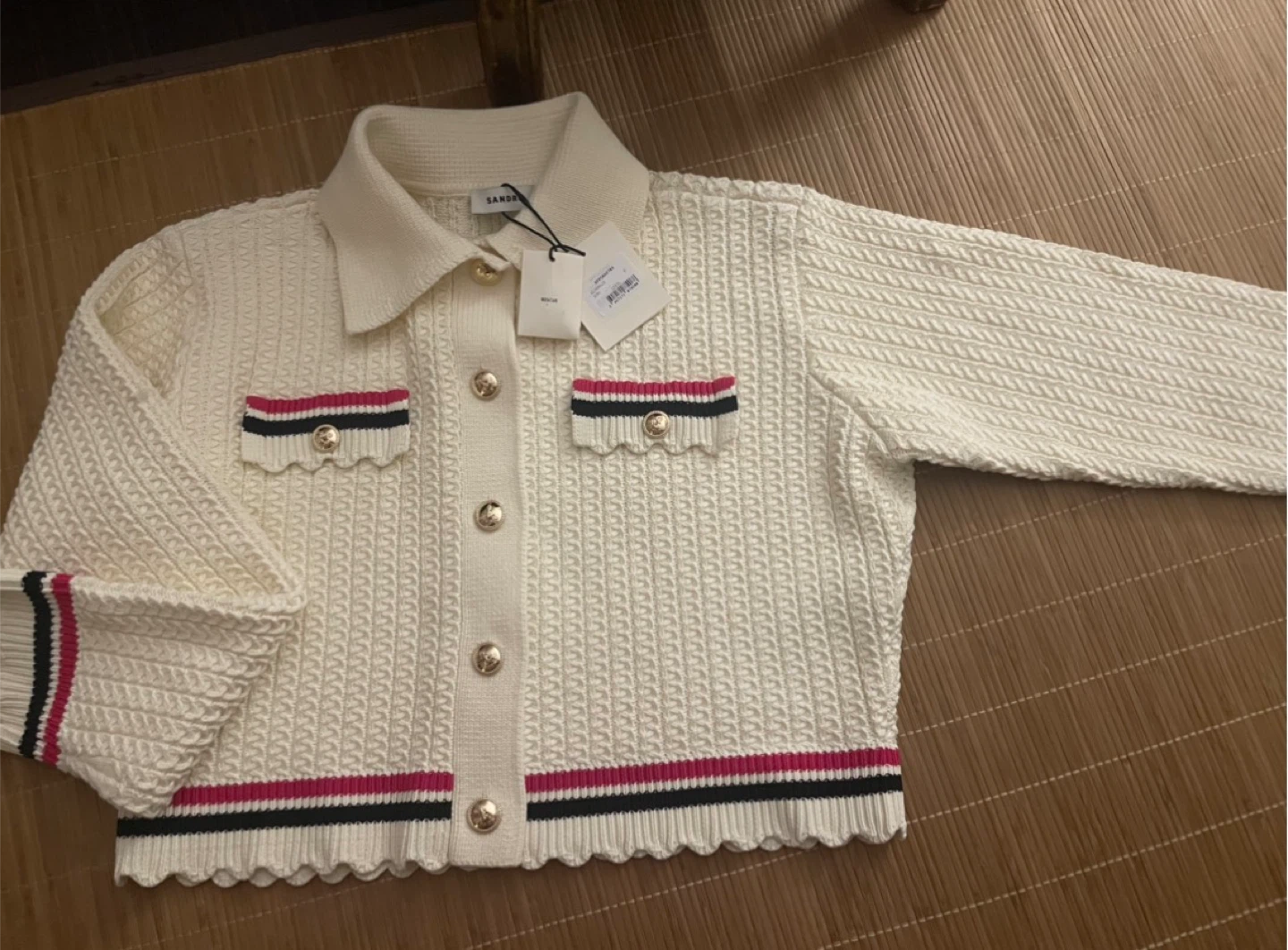 BNWT Sandro White Knit Cardigan with Striped Trim - photo 3