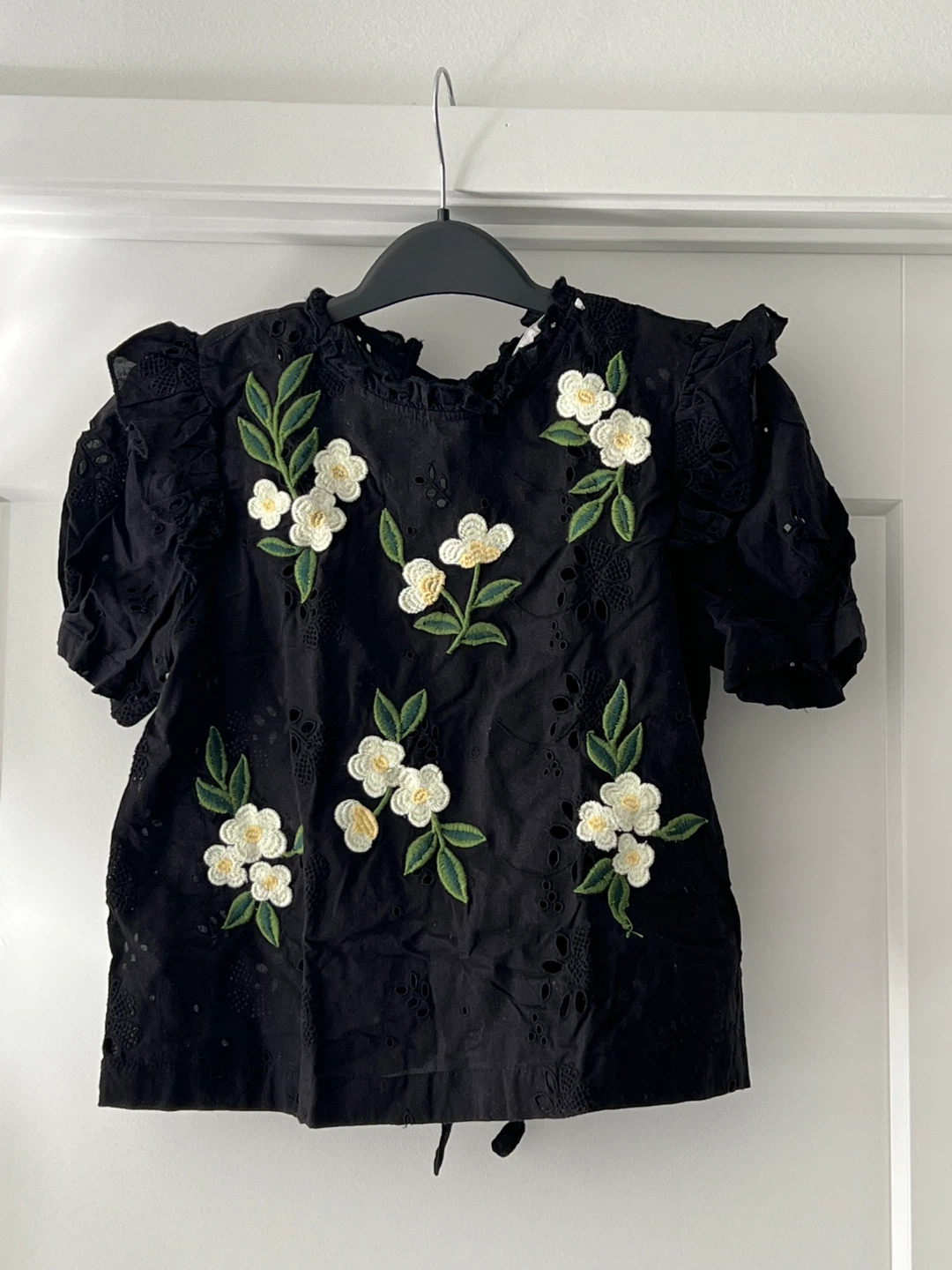 Zara Black Embroidered Flower Blouse