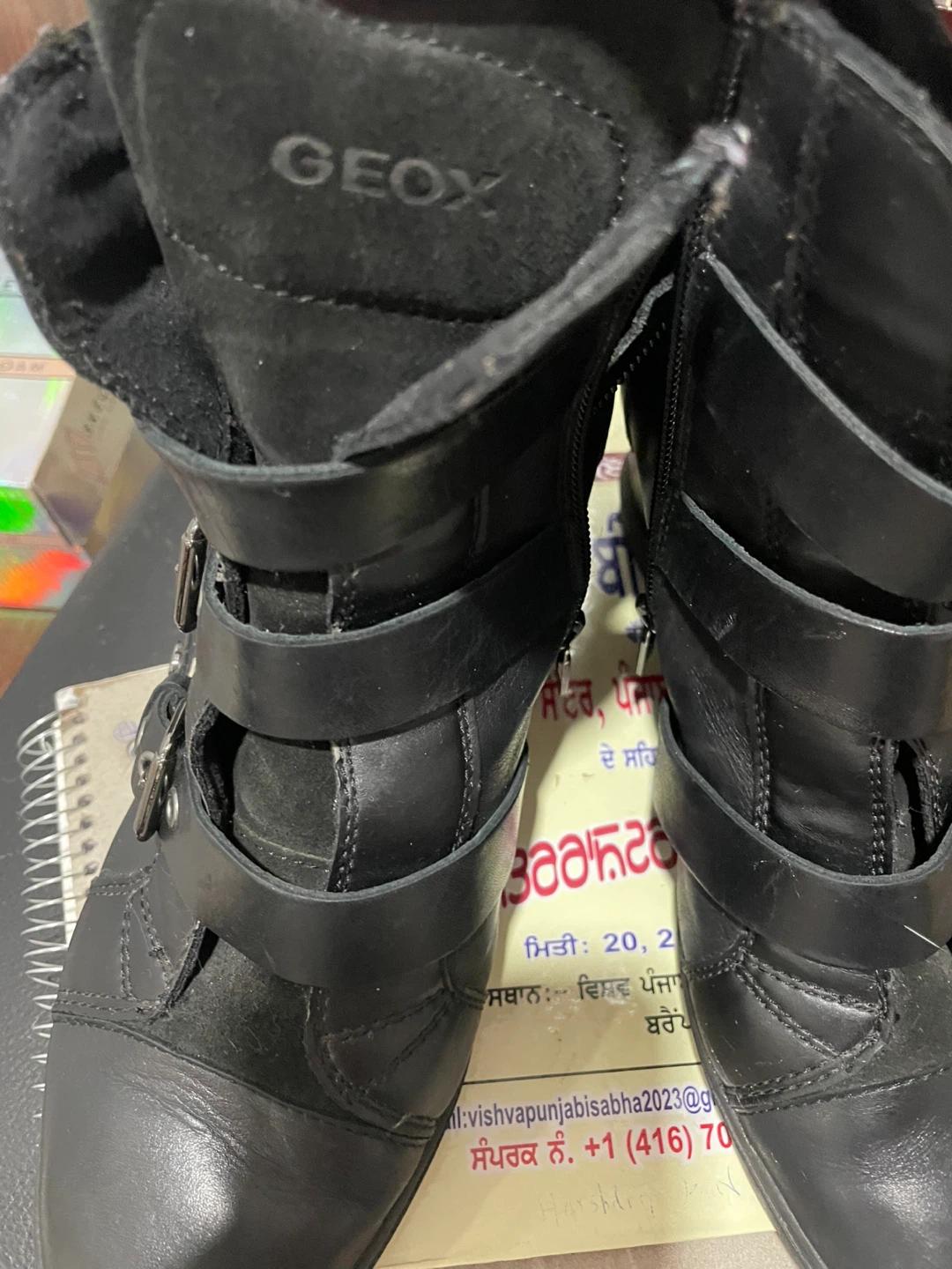 GEOX Black Leather Wedge Ankle Boots with Buckles - photo 3