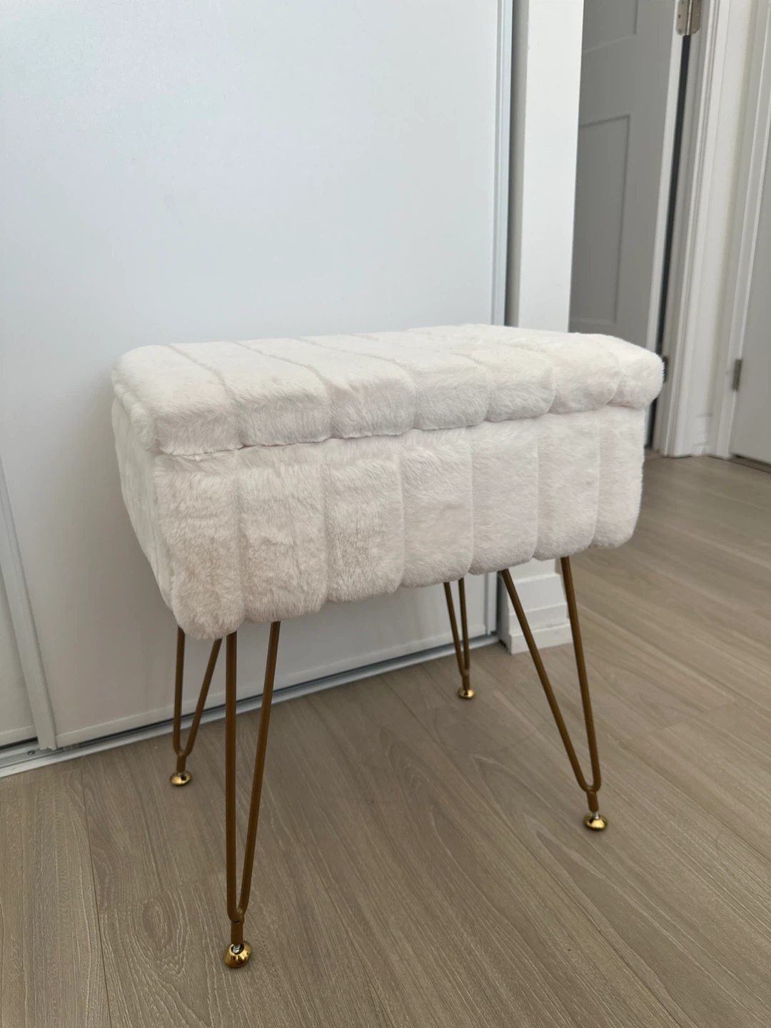 Vanity Stool Chair Faux Fur with Storage