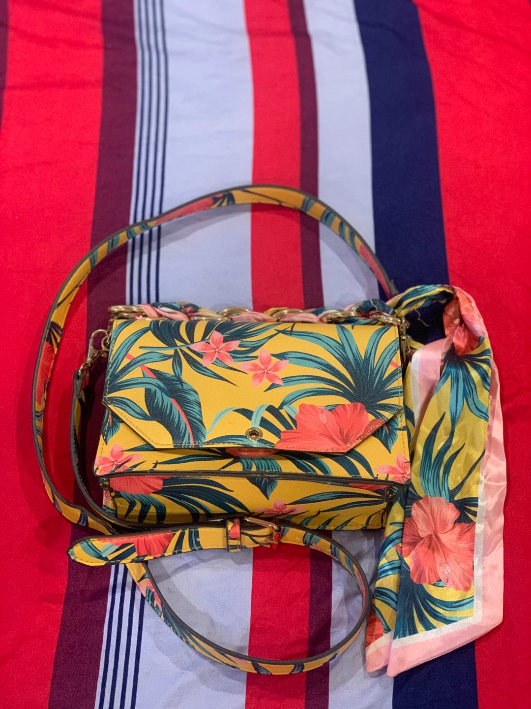 Floral Print Shoulder Bag with Scarf Detail - photo 2