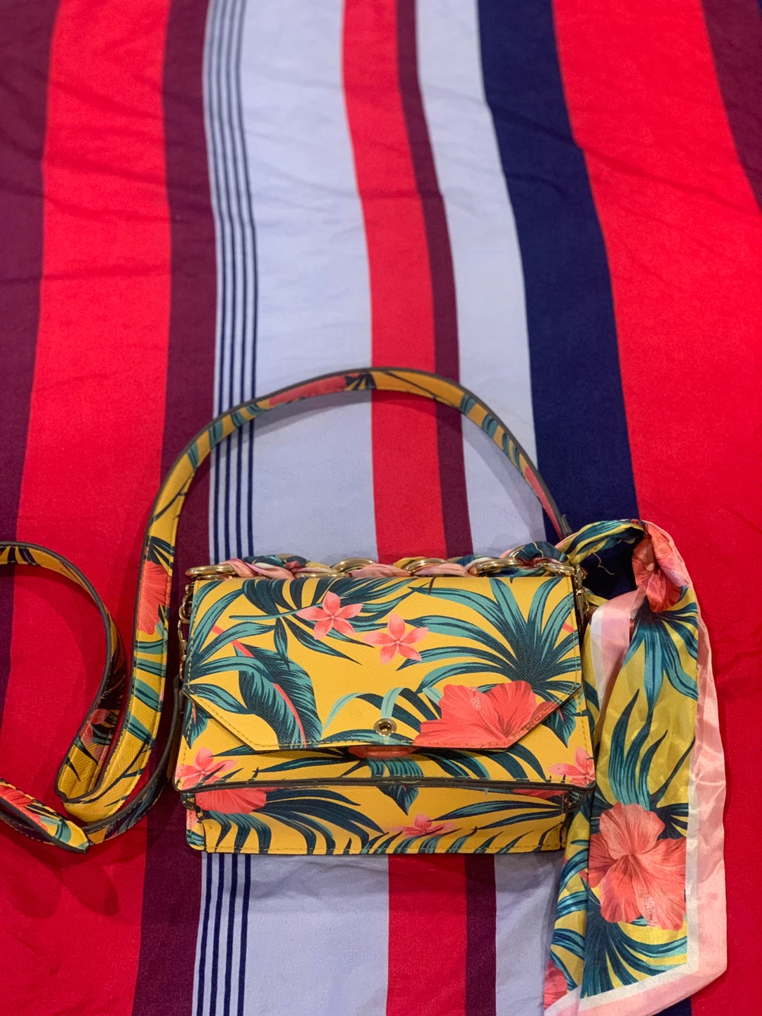 Floral Print Shoulder Bag with Scarf Detail