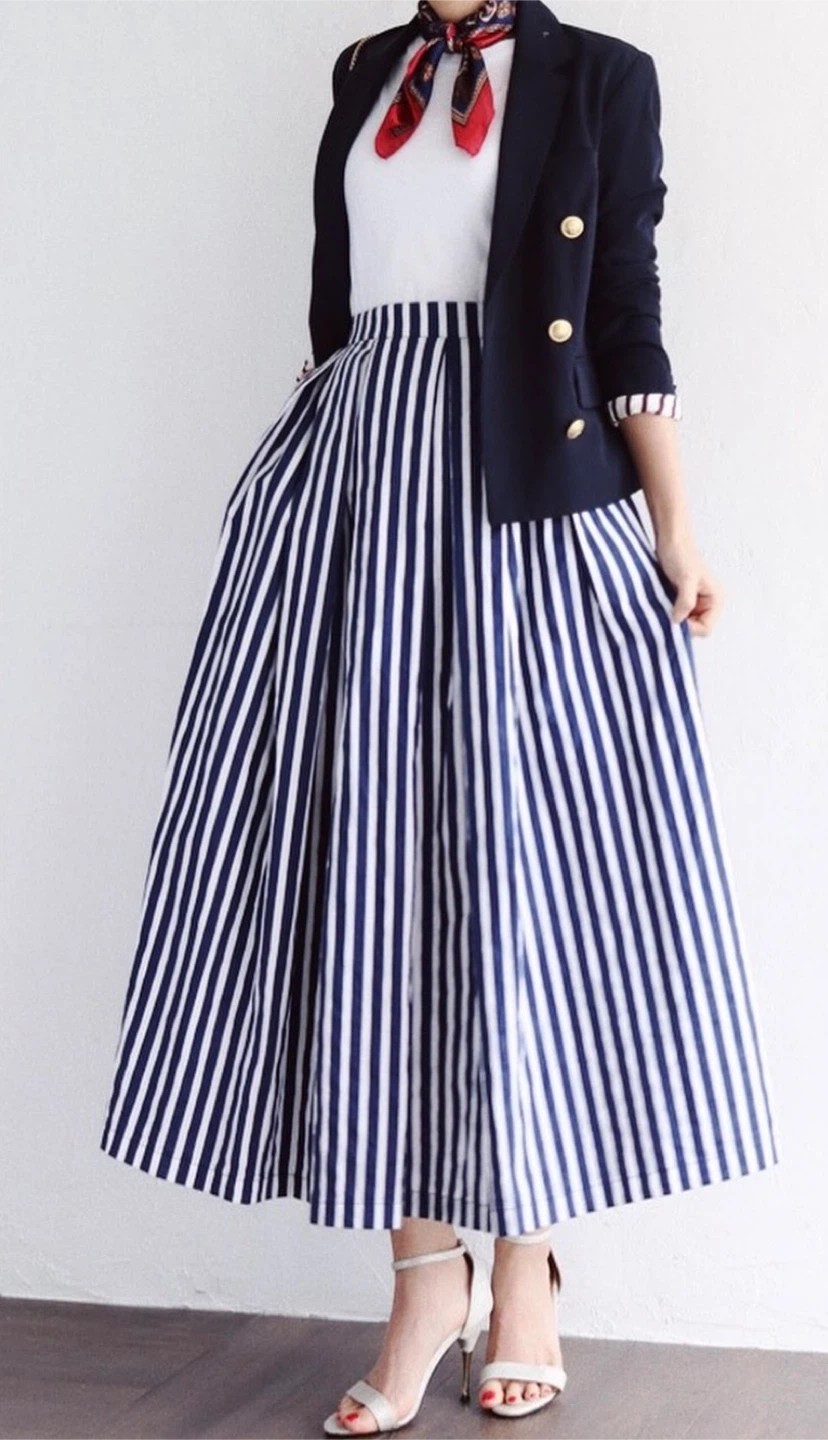 The Tilbury Black and White Striped Maxi Skirt