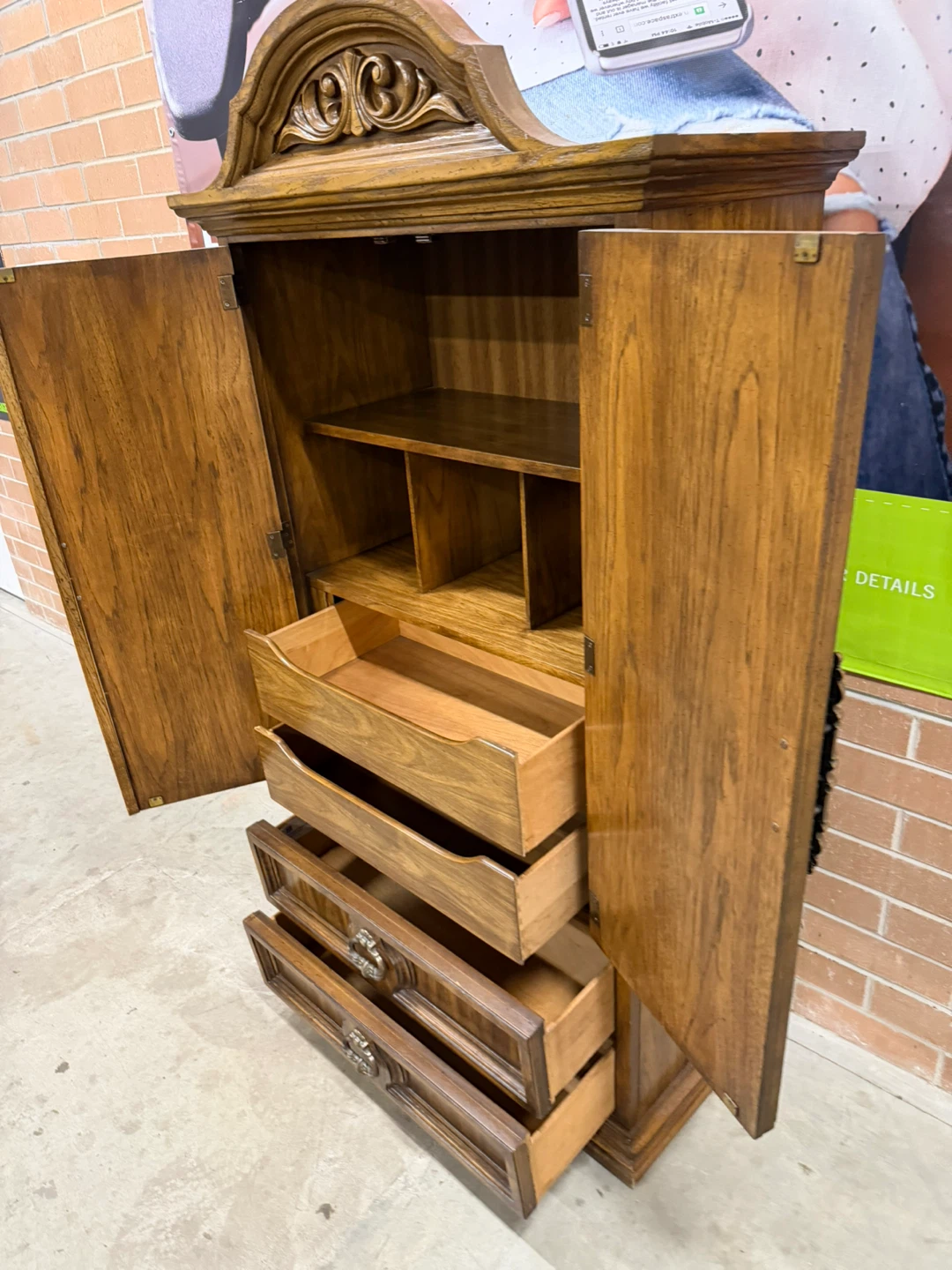 Vintage Wooden Armoire with Drawers - photo 5