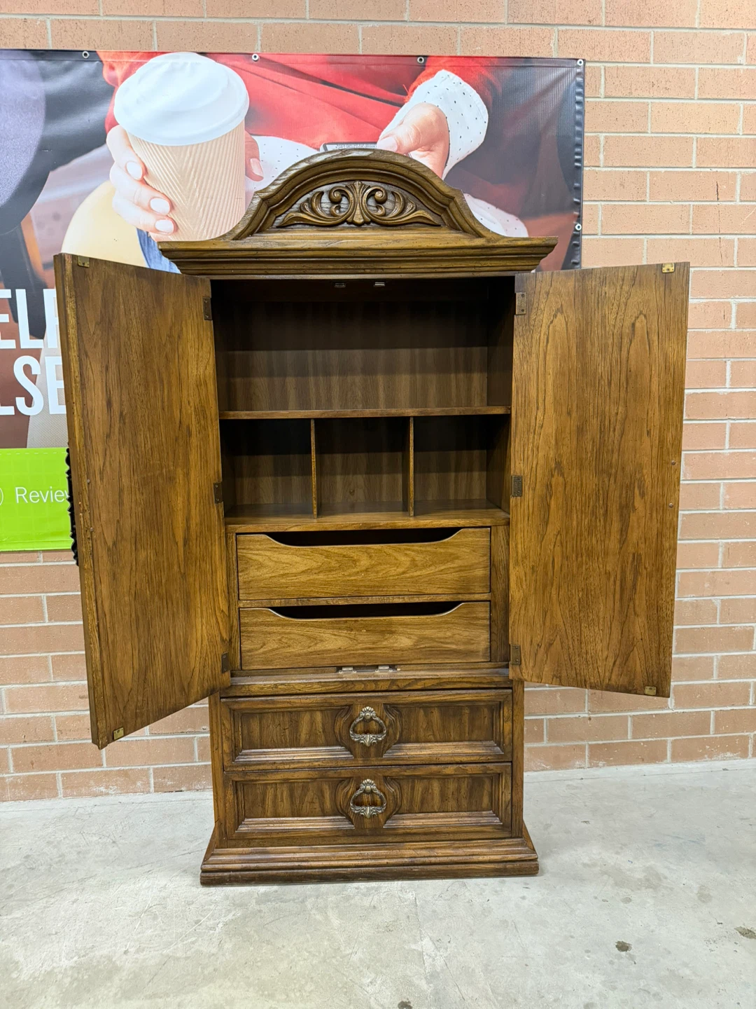 Vintage Wooden Armoire with Drawers - photo 2