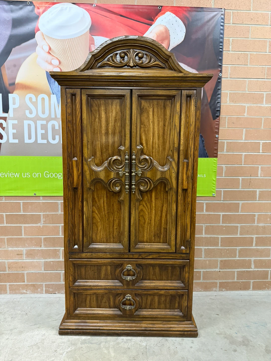 Vintage Wooden Armoire with Drawers