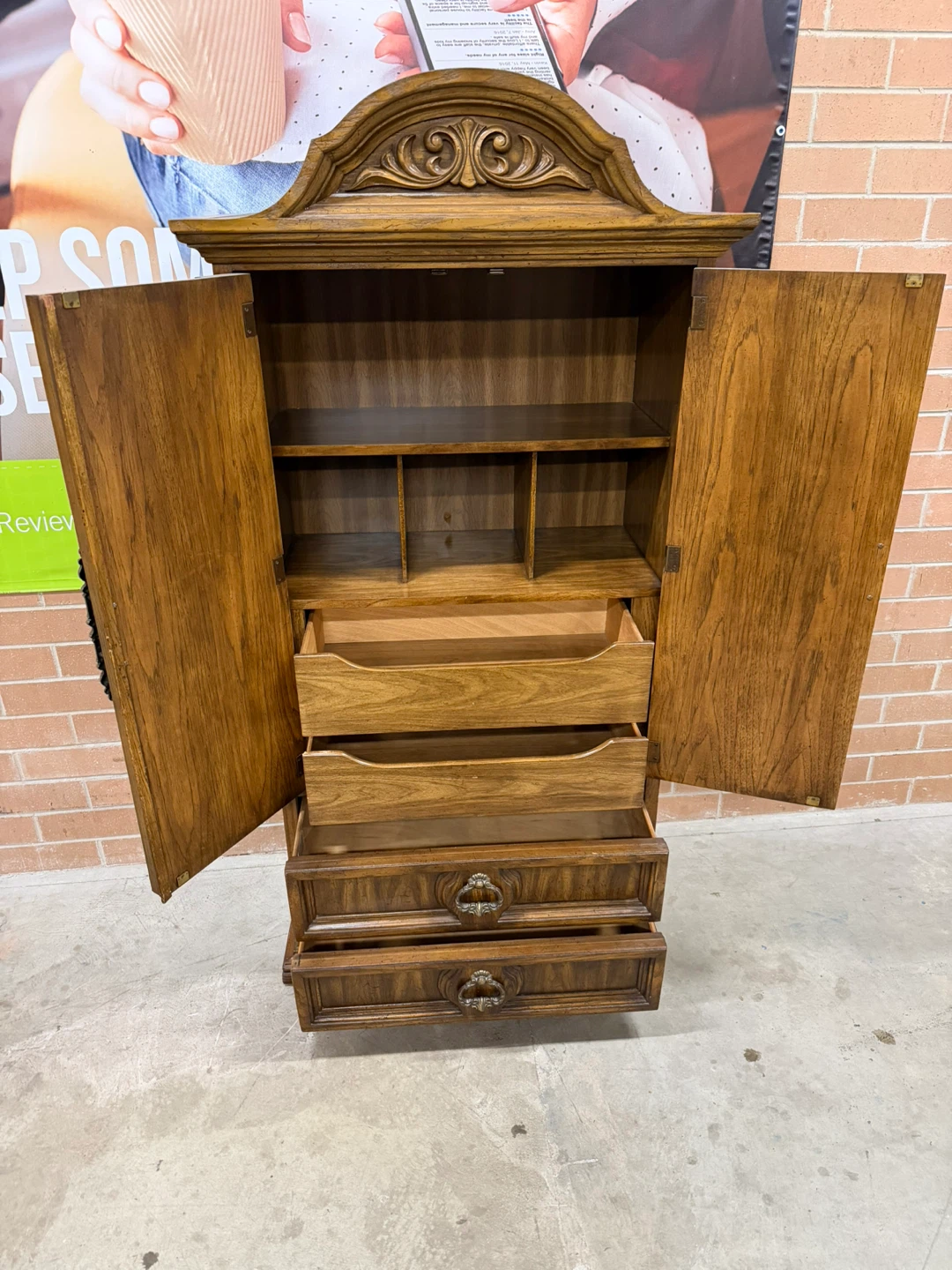 Vintage Wooden Armoire with Drawers - photo 3