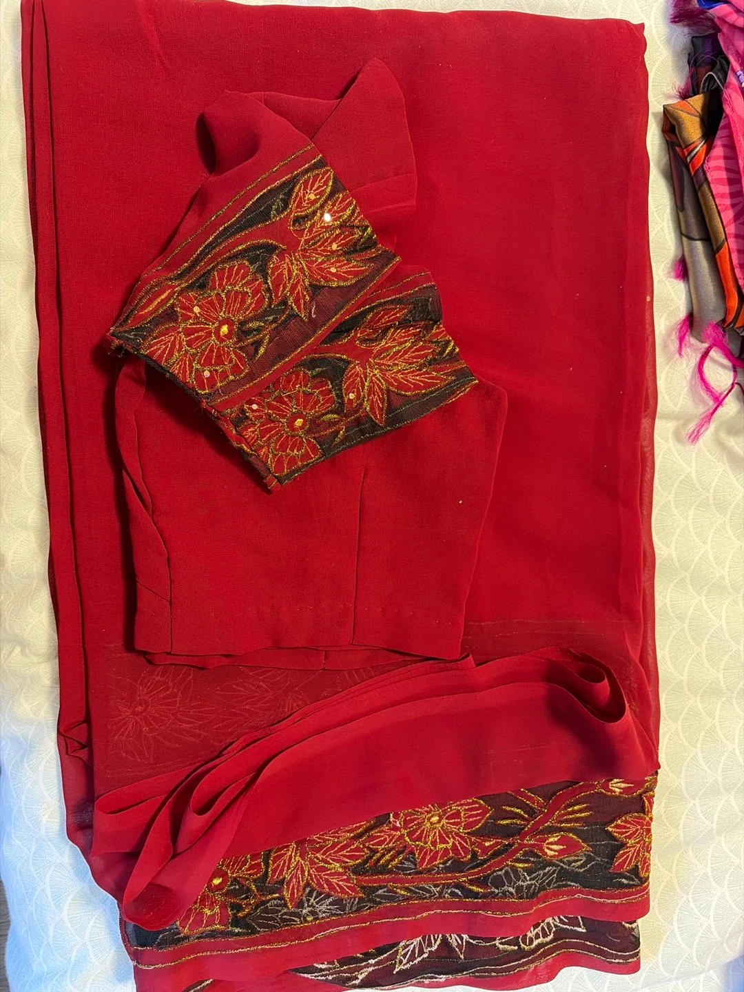Red Saree with Embroidered Blouse