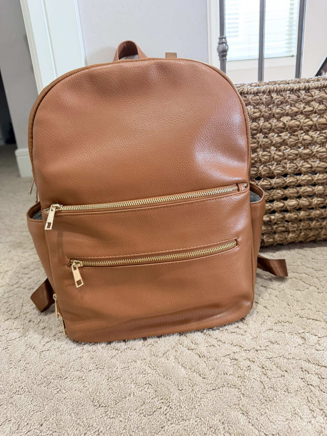 Brown Faux Leather Backpack