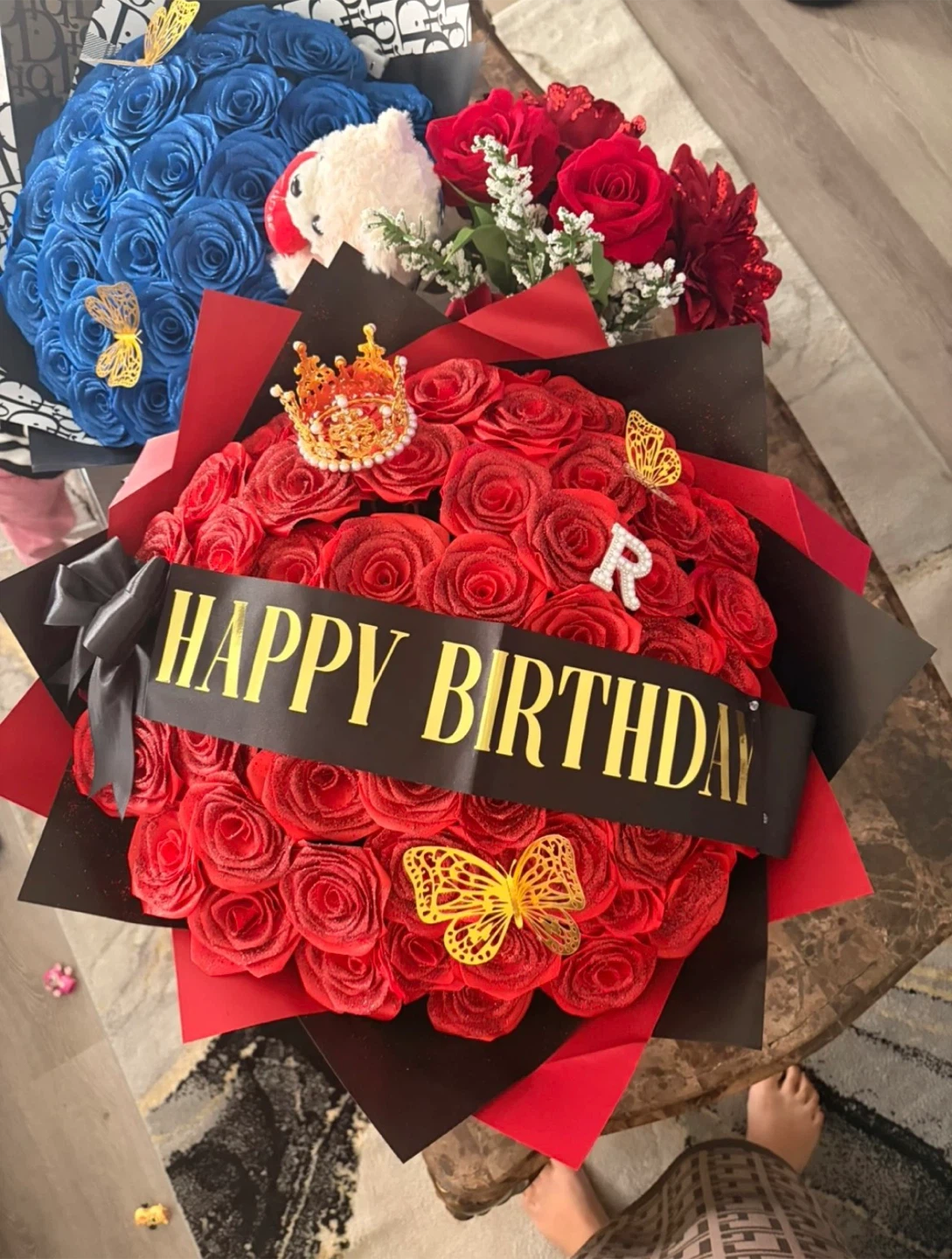 Glitter Rose Bouquet with Teddy Bear and Butterflies - photo 2