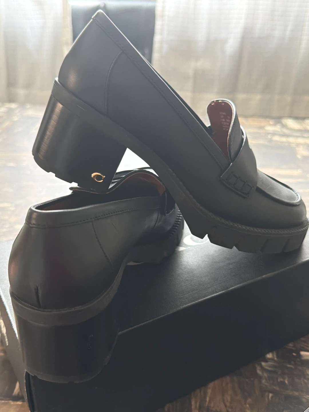 Coach Black Leather Loafer Heels Size 7.5B - photo 3