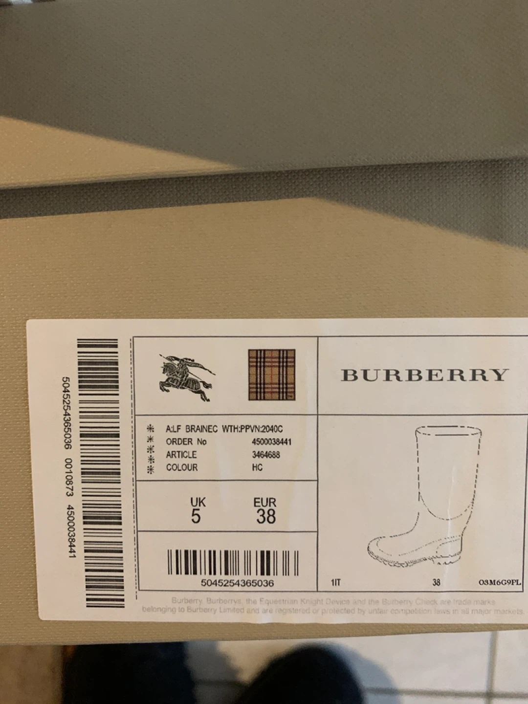 Burberry Nova Check Rain Boots - Size 5 UK / 38 EUR